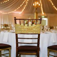 Gold Sequin Chair Sashes With Bow For Folding Chairs, Party Wedding Reception Decorations, 20 PCS - 金色 - 查看 5