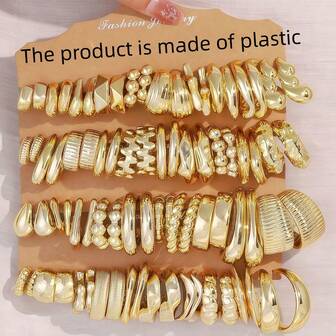 1-40 Pairs New Oversized C-Shaped Earrings, Plastic Material UV Plated Gold CCB Resin Stud Earrings Set, Fashionable Minimalist Geometric Textured Earrings, Everyday Wear, Gift For Girlfriends/Family/Friends