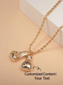 定制拳击手套吊坠项链，时尚嘻哈定制雕刻名字项链，不锈钢拳击吊坠，个性化激光雕刻字母和数字，男女通用，雕刻双名字拳击吊坠，情人节、生日、周年纪念日、圣诞节、万圣节礼物 - 彩色 - 查看 4