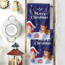 2PCS Christmas Kitchen Towels Merry Christmas House Reindeer Candy Cane Multifunctional Towels, Highly Absorbent, Aesthetic Design, Soft Microfiber, Suitable For, Hotel, Travel, Outdoor, Winter Decor Gift