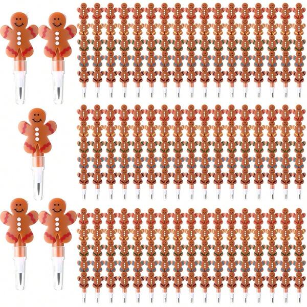 10pcs Christmas Stackable Plastic Gingerbread Man Shaped Pencils, Fun Stationery For Birthday, Party, Christmas, Halloween, Gift Exchange, Decoration