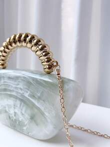 1pc Teal Marble Pattern Handbag, Electroplated Cloud Color, Suitable For Formal Occasions, Vintage Elegant Ladies Clutch Bag, Party Accessory - Cadet Blue - View 6