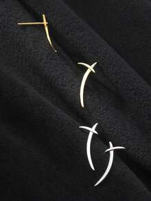 1 Pair Women's Jewelry S925 Sterling Silver Minimalist Criss-Cross Line Stud Earrings, Chic X-Shaped Geometric Pattern Earrings, Suitable For Daily Wear - #1 - View 7