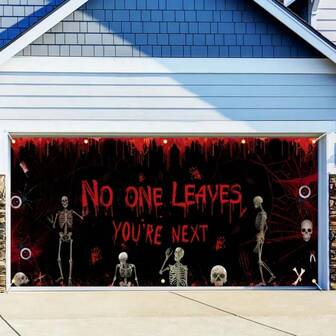 Striscione decorativo per porta del garage con scheletro danzante per Ognissanti, in poliestere per feste, senza bisogno di elettricità, decorazione universale per pareti per Ognissanti, feste, ecc., uso interno/esterno multifunzionale con fori e corde - 1 pezzo