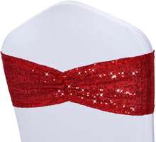 Gold Sequin Chair Sashes With Bow For Folding Chairs, Party Wedding Reception Decorations, 20 PCS - Red - View 9