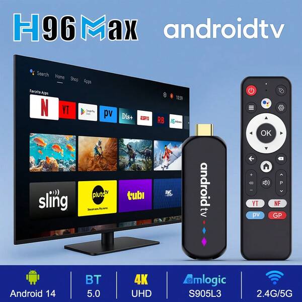 Caja de TV Android H96MAX S905LTS 4K HD Smart Set Top Box Android 14 con Wifi dual de 2.4 y 5G, reproductor multimedia con asistente de voz y control remoto Bluetooth