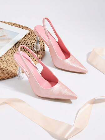 Moderiktiga eleganta rosa spetsiga högklackade stilettklackar med genomskinlig tå, lämpliga för alla hjärtans dag, Halloween, examenssäsong, dejter, shopping, pendling, fester, höst/vinter