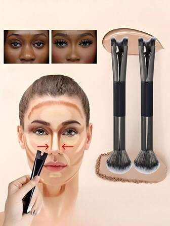 1pc Dual-Ended Fluffy Powder Brush, Blush Brush, Highlighter Brush, Portable Soft Hair Makeup Brush For Contouring And Setting,Foundation Brush,Concealer Brush,Blush Brush,Contour Brush,Blush Brush,Bronzer Brush,Powder Brush,Foundation Brush,Blush Brush