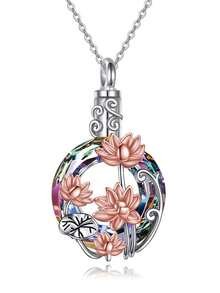 1pc Colorful Circle, Lotus Flower & Leaf Element Cremation Urn Pendant Necklace For Women, Casual Jewelry Suitable For Daily Wear, Comes With Brand Box