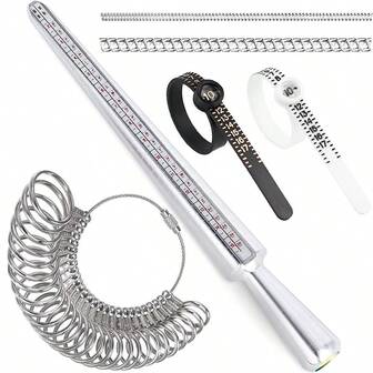 1/2/6件套戒指尺寸测量工具套装，包含美国戒指尺寸0-13的金属戒指芯轴，以及手指尺寸1-17的戒指尺寸测量杆，男女通用。