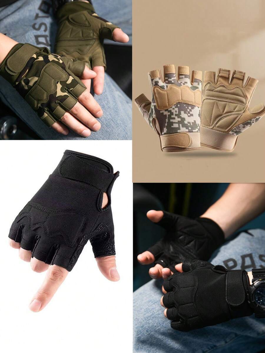 1 Pair Unisex Outdoor Cycling Sports Fitness Half Finger Gloves - Multicolor - View 1