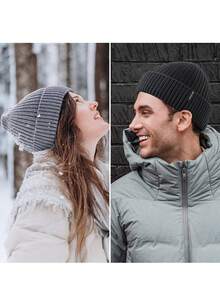 2 piezas Gorro de punto térmico forrado para hombre en invierno, gorro de punto a prueba de frío para ciclismo al aire libre con gran circunferencia de cabeza, gorro de esquí para ropa de invierno para hombres