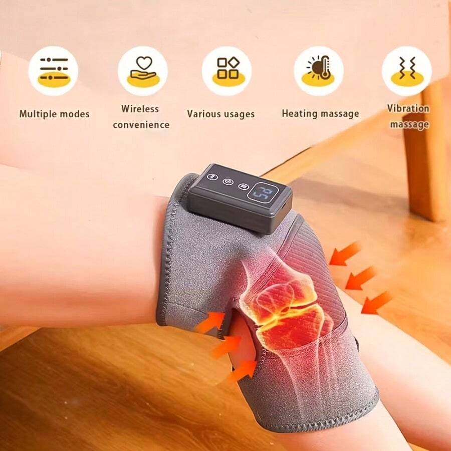 Electric Heating Vibration Knee And Shoulder Massager, 5 Heating Levels, 5 Vibration Levels, Smart Timer And USB Charging - Practical Gift For Family/Friends (Christmas, Halloween) - Grey - View 1