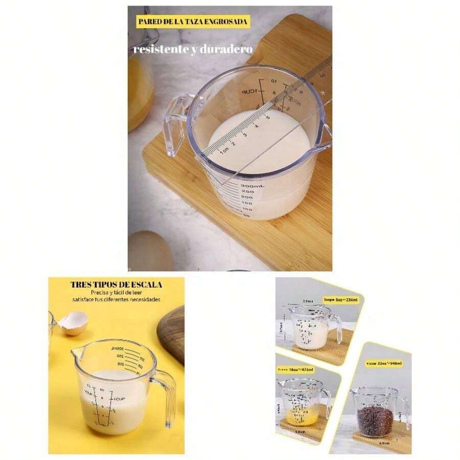 Tazas medidoras plsticas irrompibles sin BPA, 1 litro 600 ml 300 ml, boquilla, apilables, ideales para repostera - Transparente - Ver 1