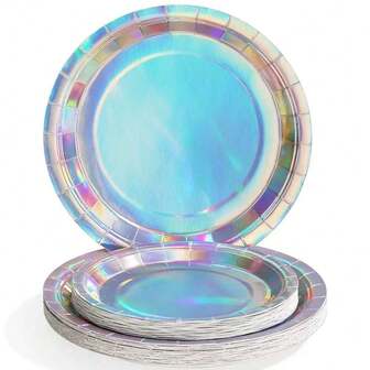 10/20/30/40/50 pezzi Piatti di carta arcobaleno con foil, piatti da festa olografici da 7" e 9", piatti di carta rotondi per pranzo, dessert, compleanni, matrimoni, gender reveal festa, picnic, BBQ, forniture per feste, decorazioni per feste, gadget per feste, decorazioni per celebrazioni