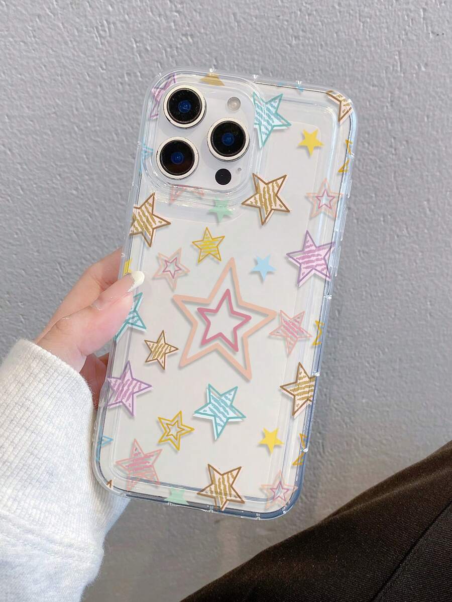 1 Star Pattern, Air Cushion Transparent Anti-Drop Phone Case Made Of Tpu Material Can Be Given As A Festival Gift. It Is Suitable For IPhone Xs/ XS Max /Xr/11 12 13 14 15 16 Pro /Promax/14 15 16 Plus 17/17Air, Suitable For Both Men And Women, Galaxy Phone Case - 無色 - 查看 1