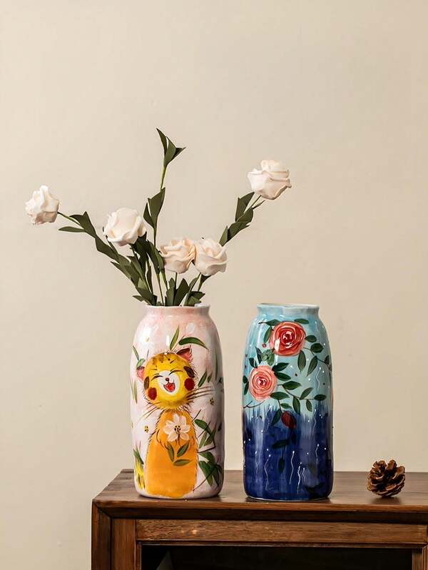 [Obra de arte hecha a mano] Jarrón premium pintado a mano, decoración de lujo vintage para la sala de estar | Jarrón cerámico hidropónico para flores frescas, maceta floral estilo Ins | Regalo creativo para inauguración de casa, regalo de boda, coleccionable