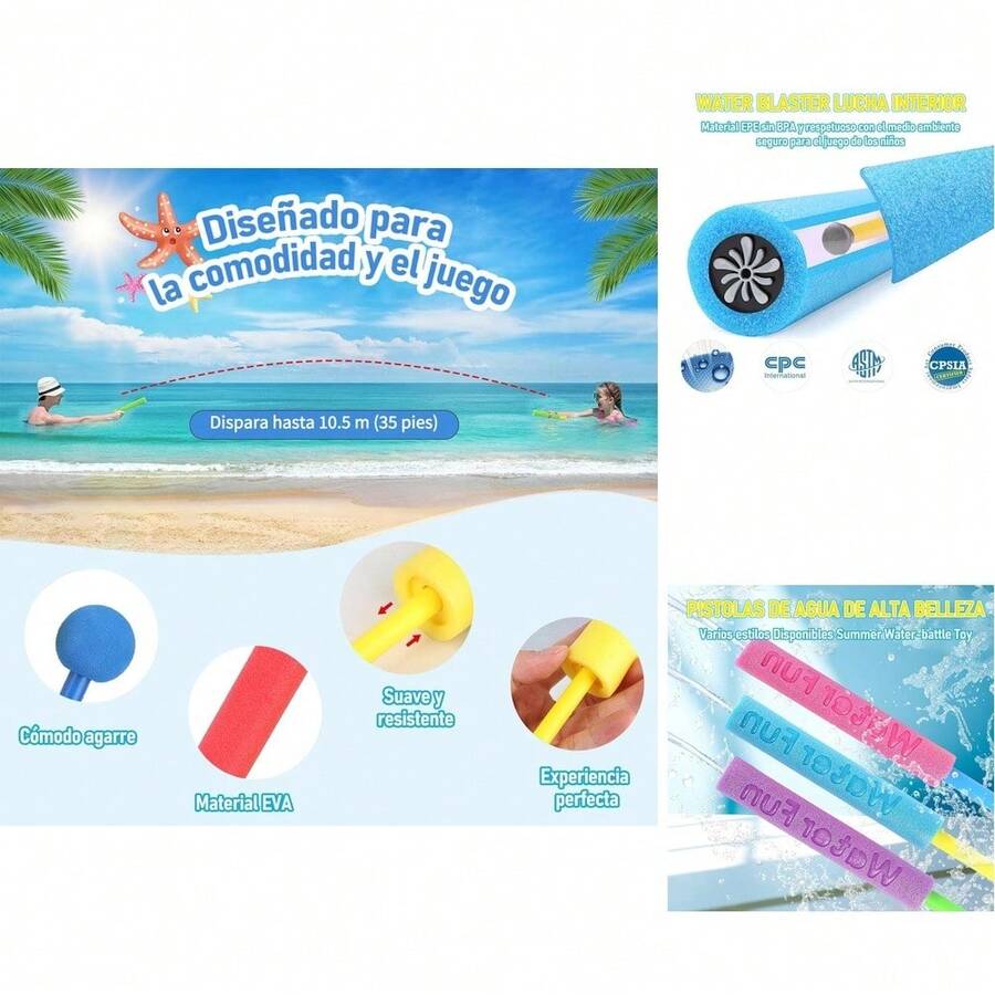 Set de 12 Pistolas de Agua de Espuma para Niños de 18 Meses a 4 Años - Plástico Colorido, Alcance de 35 Ft para Piscina, Playa y Patio - Colorido - Ver 1