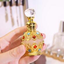 15 Ml Beautiful Vintage Round Enameled Glass Perfume Bottle, Refillable Essential Oil Container, Must-Have Accessory For Holiday Travel, Perfume And Essential Oil Dispenser Bottle, (No Perfume, Empty Bottle Only) + Essential Oil Refill Gift Set