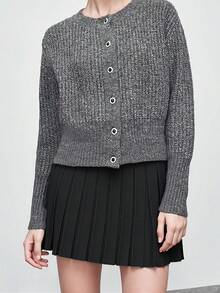 GIGOGOU 纯色休闲百褶短款针织女裙，适合度假、晚宴约会、秋冬季穿着，黑色春季款 - 黑色 - 查看 5