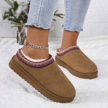 Winter 2024 New Foreign Trade Uggs Female Velvet Warm Thick Soles No Heel Closed Toe Wool Half-Slippers Shoes - Camel Lace - View 6