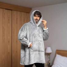 Bata Manta Grande y Oversize Afelpada Sudadera Cubre Todo para Invierno y Descanso Con Capucha y Bolsillo Amplio para Máximo Confort Perfecta para Estar en Casa o Ver Películas Ideal para Adultos, Mujeres y Hombres Buscando Calidez - Gris Oscuro - Ver 3