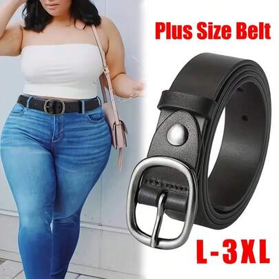 1pc Plus Size Women's Black Minimalist Buckle Belt, Versatile For Shorts, Skirts, Suitable For Daily Wear, University, Commute, Formal Occasions, L-3XL, Valentine's Day Gift