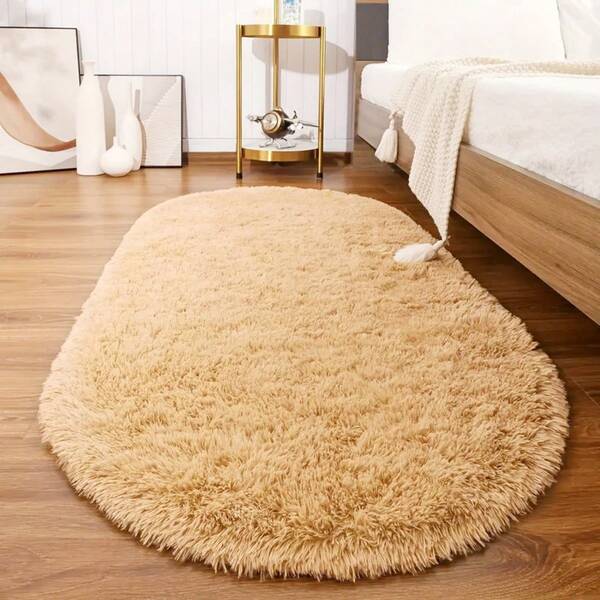 1 Pc, Brown And Camel High-Density Plush Floor Mat, Oval Mat For Living Room, High-Quality Polyester Material, Soft And Fluffy, Easy To Care For, Low Shedding, Suitable For Living Room, Bedroom, Corridor, Dining Area, Balcony And Other Decorations, Perfect Choice For Holiday Party Home Decoration, Easily Create A Warm Atmosphere