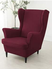 1件牛奶丝面料加厚弹力防水防尘虎纹凳套，防刮擦，单人沙发套，美式高背虎纹椅套 - 酒紅色 - 查看 4