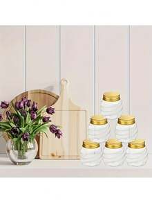 6pcs/10pcs/20pcs 2oz Honeycomb Plastic Jars With Gold Lids, Mini Honey Pots, Wide Mouth Spice Jars, Suitable For Party, Wedding, Gift Box, DIY Gifts, Jelly, Vanilla, Jam, Candy, Plastic Bottles, Best For Christmas, New Year - Multicolor - View 1