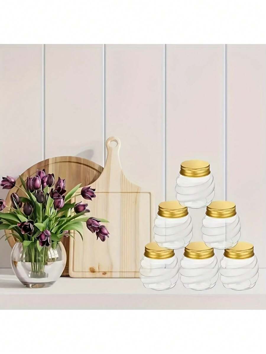 6pcs/10pcs/20pcs 2oz Honeycomb Plastic Jars With Gold Lids, Mini Honey Pots, Wide Mouth Spice Jars, Suitable For Party, Wedding, Gift Box, DIY Gifts, Jelly, Vanilla, Jam, Candy, Plastic Bottles, Best For Christmas, New Year - Multicolor - View 1