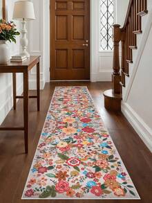 1 pieza Alfombra rosa, estilo floral, alfombra de pasillo, 850g/m² lavable a máquina, decoración del hogar, sala de estar, cocinas, pasillos, dormitorio, comedor, oficina, para todas las estaciones