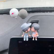 2pcs Cute Couple Doll Car Interior Decorations For Dashboard, Air Vent, Display - Grey - View 7