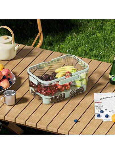1 Stück Outdoor Camping Handgehaltene Gefrierschrank Aufbewahrungsbox, Camping & Picknick Frischhalte Organizer, PP Material, transparente Fächer, praktischer Tragegriff
