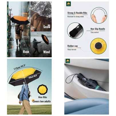 - Paraguas compacto de viaje resistente al viento, paraguas automtico porttil para lluvia, paraguas plegable para hombres y mujeres, dosel de doble ventilacin 210T con revestimiento de