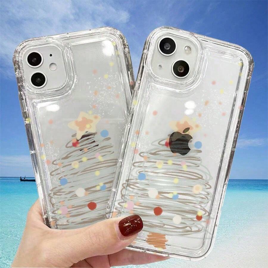 Whimsical Christmas Tree Element-design phone case, suitable for models 16, 15, 14 Pro Max, 13, 12, 11, XR, XS Plus phone cases, made of TPU silicone material, providing shock and drop protection, with drop protection function, and has a very good hand feel. It is the most suitable gift for family, friends, and loved ones. - transparente - Ver 1