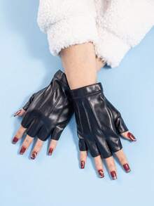 1 Pair Punk Style Black PU Leather Gloves - Third-line Women - View 12