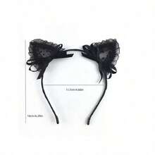 1pc Women's Headband With Cute Cat Ears, Black Lace Bow, Suitable For Birthday, Party, Festival, Performance ,Head Piece - màu đen - Xem 7