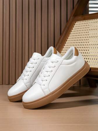 男士黑色简约风格舒适前系带低帮休闲运动鞋，时尚浪漫学院风情侣运动休闲鞋