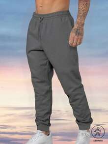 Men's Fitness Casual Sports Sweatpants, Breathable Soft Drawstring Long Pants With Letter Zipper Pockets, Suitable For Boyfriend/Husband Spring - Dark Grey - View 3