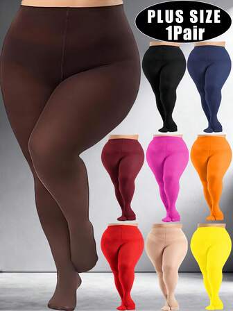 1 Pair Of Women's Plus-Size Tights, 80D Opaque Solid Color Tights, Soft Polyester Fiber Material, Hand Washable, Available In A Variety Of Colors, High-Waisted Tights, Suitable For Plus-Size Women, Cozy
