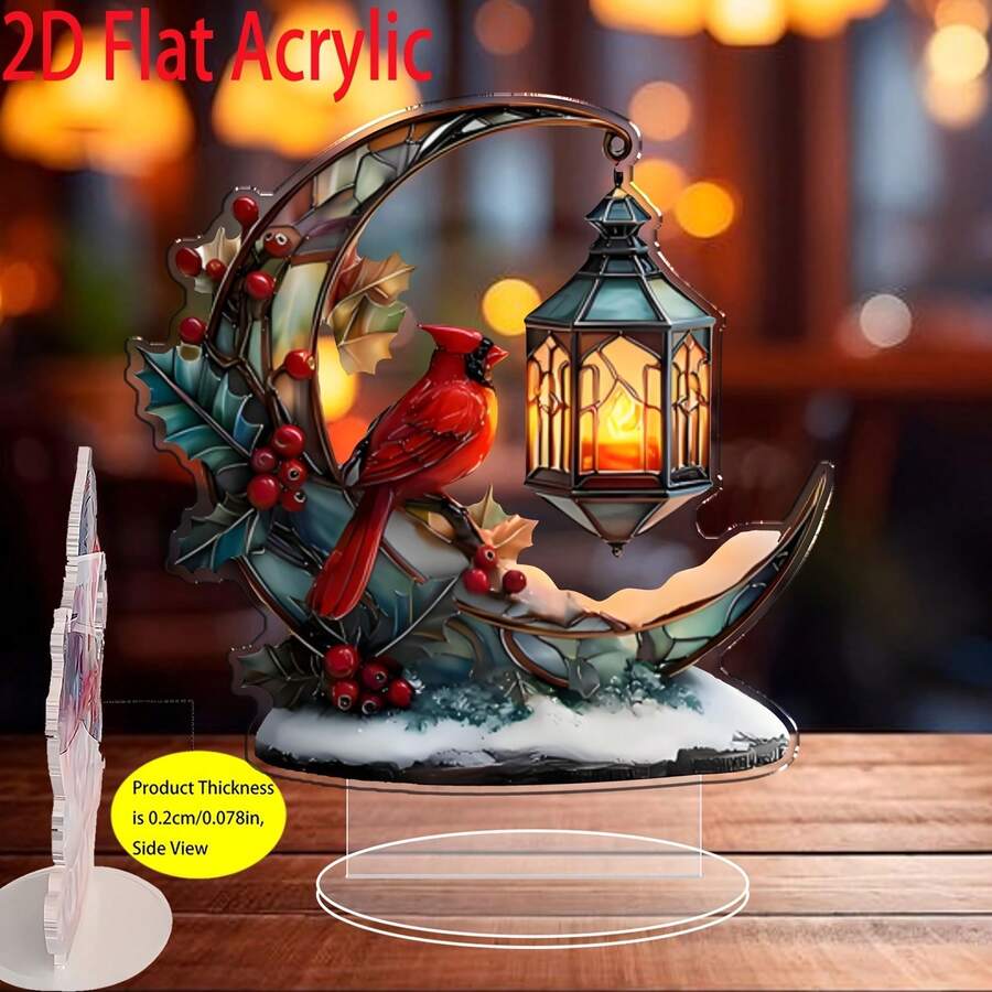 1 đồ trang trí để bàn hình chim hồng y đỏ thanh lịch kèm đèn lồng - Cây nhựa ruồi mùa đông và quả mọng, màu đỏ, xanh lá cây, vàng - Đồ trang trí Giáng sinh phẳng 2D, thích hợp cho gia đình, văn phòng, phòng ăn - Đồ trang trí trung tâm bàn tiệc nhỏ gọn - Đồ trang trí để bàn dễ vệ sinh - Cảnh ngày lễ mùa đông hình chim hồng y đỏ - Quà tặng Giáng sinh lý tưởng, thích hợp cho bàn làm việc hoặc lò sưởi - Bền - Trang trí quanh năm, phẳng 2D, cổ điển, đồ trang trí Giáng sinh