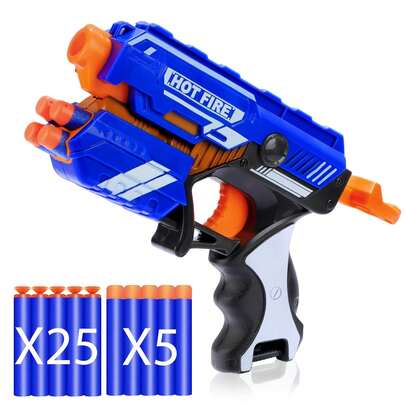 Pistola de Juguete de Espuma Azul - Hecha de Plástico ABS y Espuma EVA, con 30 Dardos de Esponja Suave, Requiere Ensamblaje - Regalo Ideal para Niños de 6 Meses a 6 Años