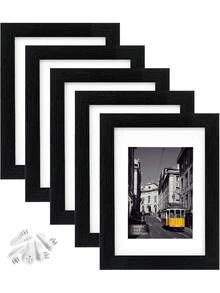 Juego de 5 Fotos para Cuadros de 11 x 14 - Imágenes de 8 x 10 con Tapete o 11 x 14 sin Tapete, Estilo Sencillo y Moderno, Ideal para Decorar Habitación, Oficina y Galería - Montaje en Pared, Color Negro - Negro - Ver 2
