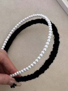 1 pieza Diadema elegante de doble capa con perlas falsas para mujer, accesorio de cabello artístico y de alta gama