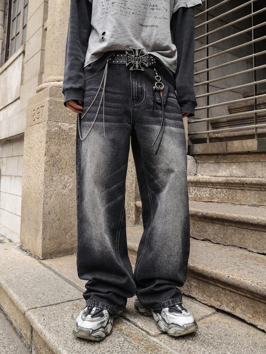 Quần jean ống rộng ống rộng dáng rộng phong cách Y2K cổ điển dành cho nam, quần jean dài đa năng, thích hợp làm quà tặng cho bạn trai hoặc chồng - màu đen - Xem 1