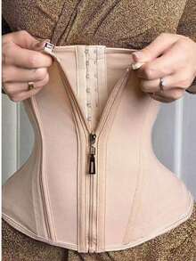 1pc Women's Fitness Shapewear, Black Waist Trainer Belt, Waist & Hip Trainer Compression Band, Postpartum Slimming Waist Cincher, Minimalist Design, Breathable Mesh Material - 杏色 - 查看 6