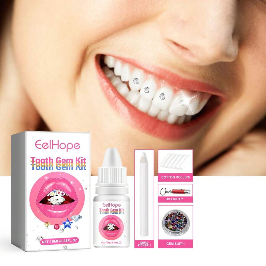 Eelhope Tooth Jewelry Kit Diy Fashion Reliable Teeth Crystal Gems Decoration With Curing Light Glue Clear Precious Stone Diamonds Glittering Dental Ornaments - For European And American Style, Hip-Hop Style - Nhiều màu - Xem 1