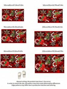 1pc Snowflake Bow Candy Element Velvet Christmas Carpet, Skin-Friendly, Soft, Non-Slip, Doormat, Dining Room, Porch Entrance, Machine Washable, Foldable, Easy To Clean, Durable, Personalized Home Decor, Fashionable Home Decor, Christmas, Holiday - Red - View 5