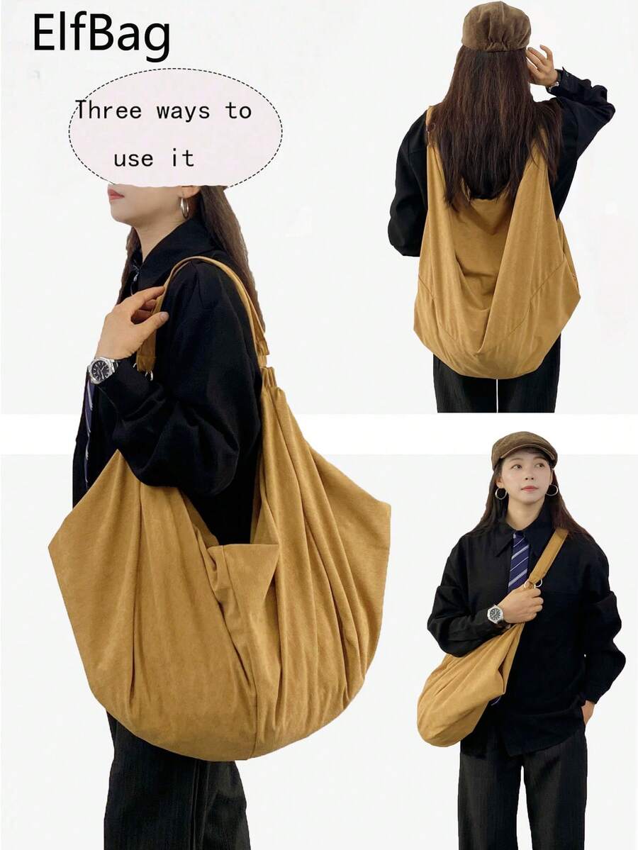 Große Kapazität einfarbiges Muster Schultertasche, weicher Cord Stoff, Damen Umhängetasche, lässige vielseitige Shopper Tasche, geeignet für Arbeit, Studium, Reisen